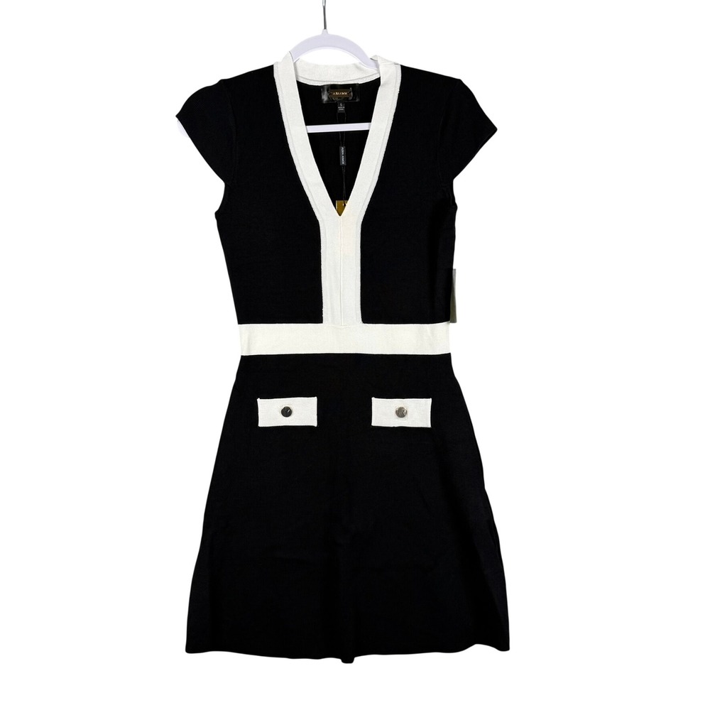 Alexia Admor Womens S Dress Black White Contrast Trim Mod Preppy Chic NWT